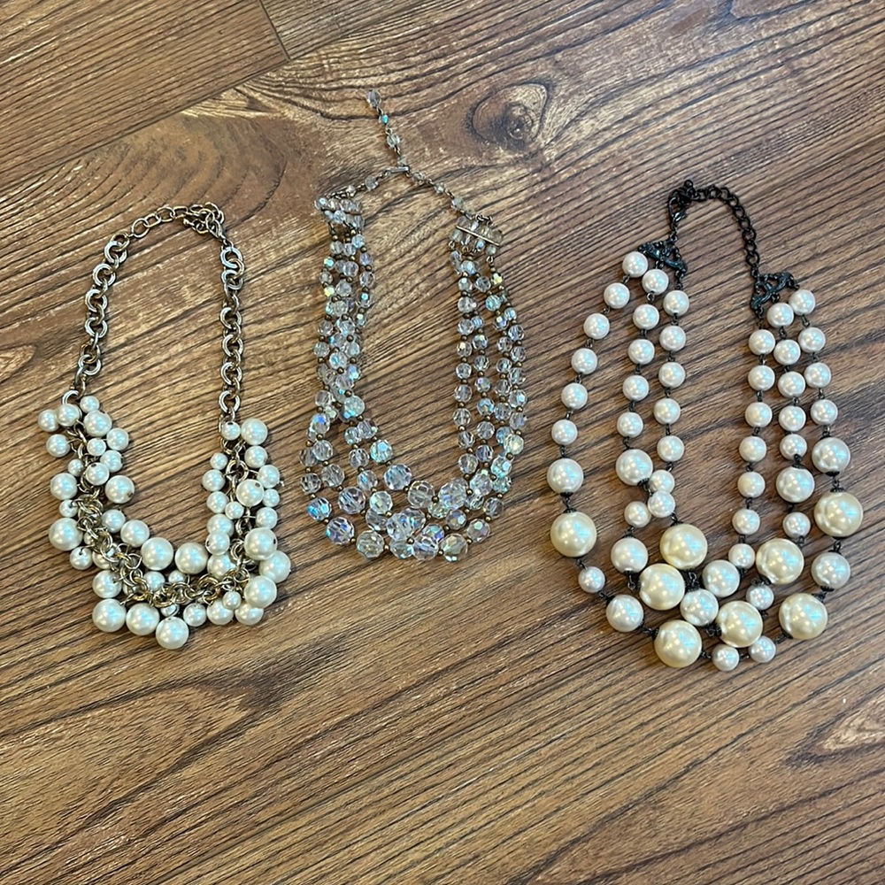 Bundle of 3 necklaces — pearls and crystals trio